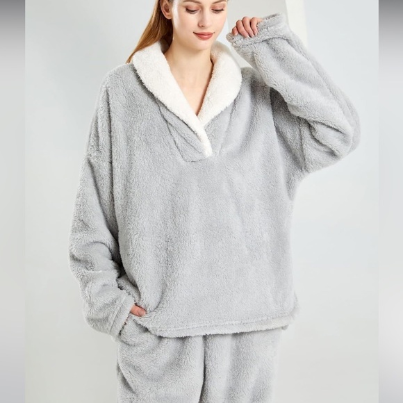 Gihuo Plush Pajama Set grey XL - Picture 3 of 6